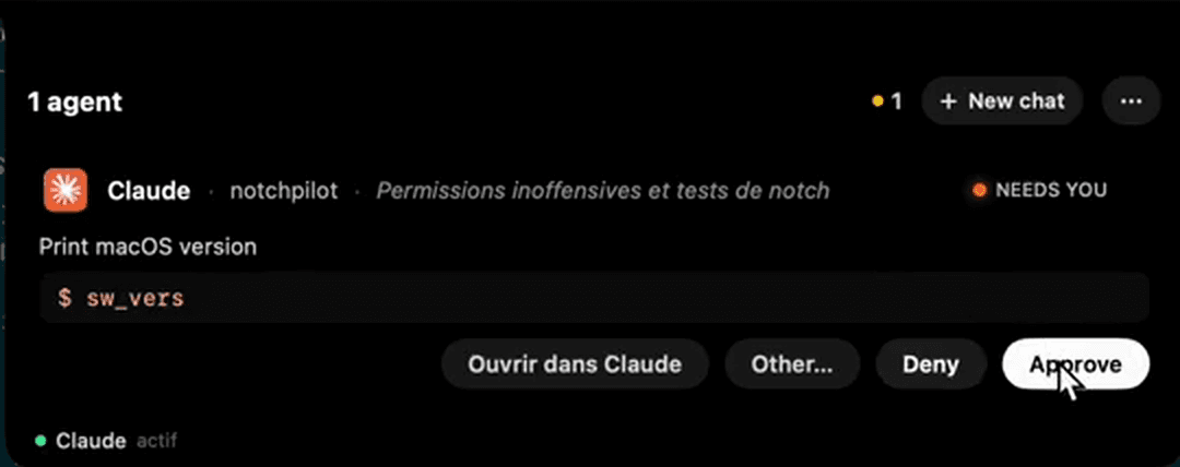 A sensitive macOS command waiting for approval in Glance.